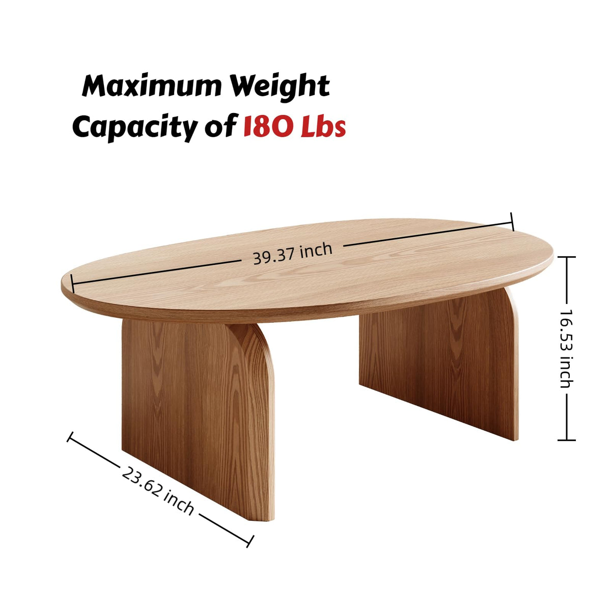 Honyee Small Oval Coffee Table, Oak Veneer Top with Solid Legs, Natural