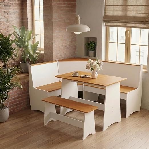 L-Shaped Farmhouse Breakfast Nook Set with Corner Bench & Storage