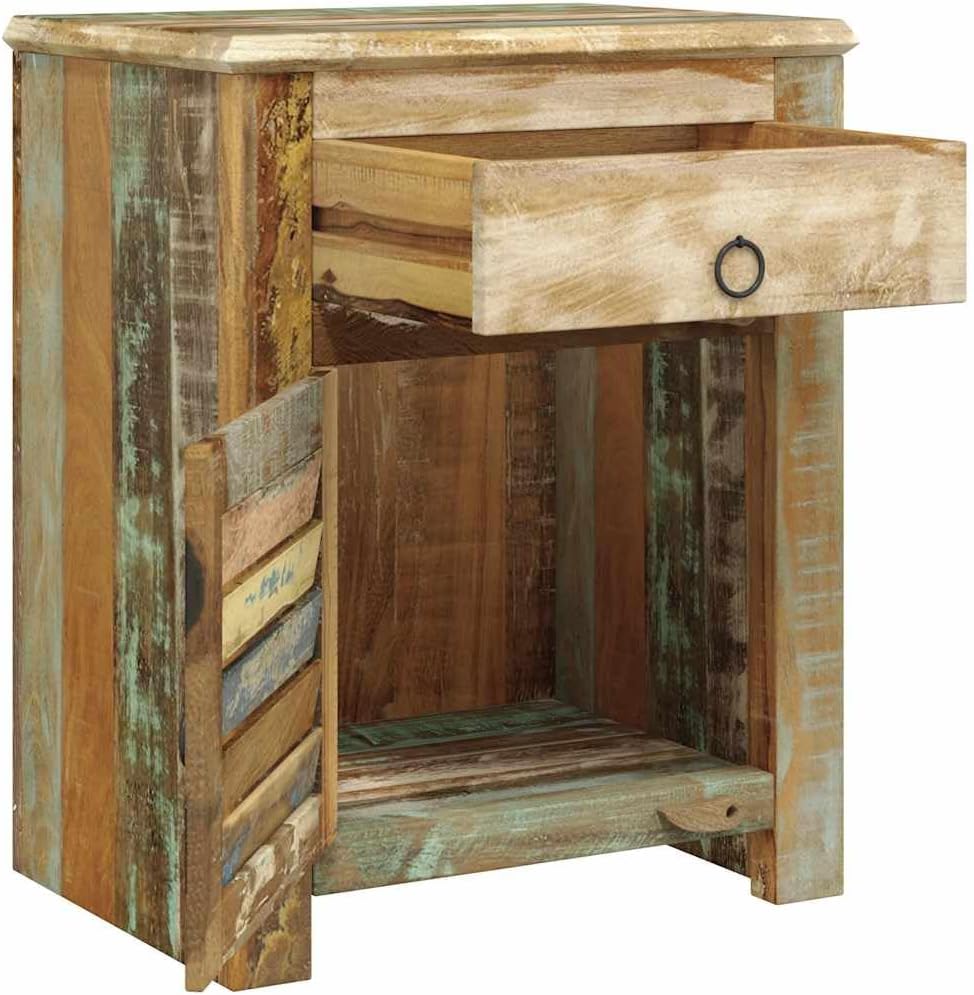 Reclaimed Wood End Table with Drawer & Cupboard