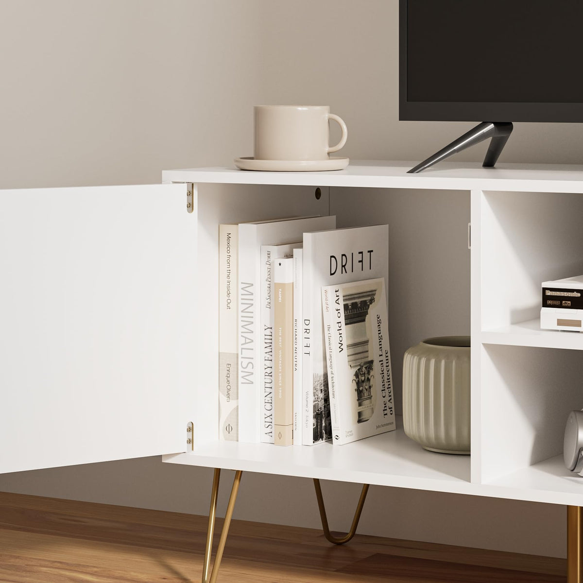White TV Stand with Storage