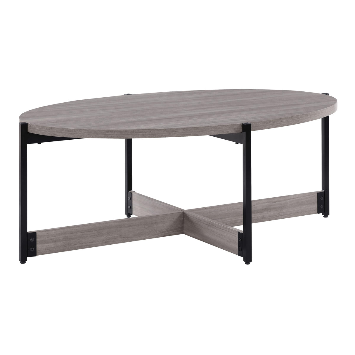 OSP Home Furnishings 3 Piece Occasional Table Set for Livingroom; One Coffee Table and Two Side Tables, Grey Woodgrain Finish with Black Metal