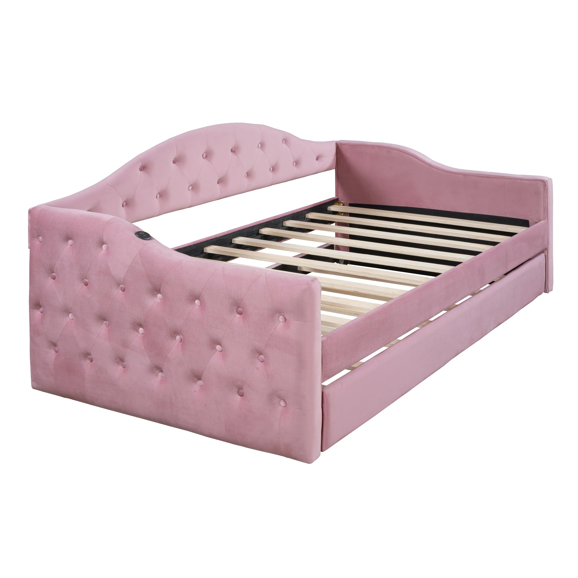 Velvet Tufted Daybed with Trundle & USB Charging