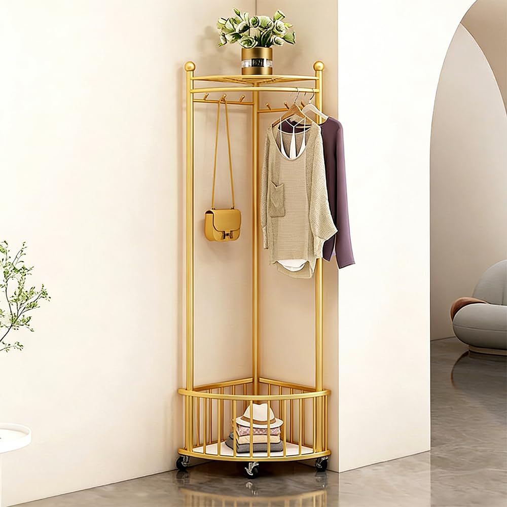 Gold Rolling Corner Coat Rack