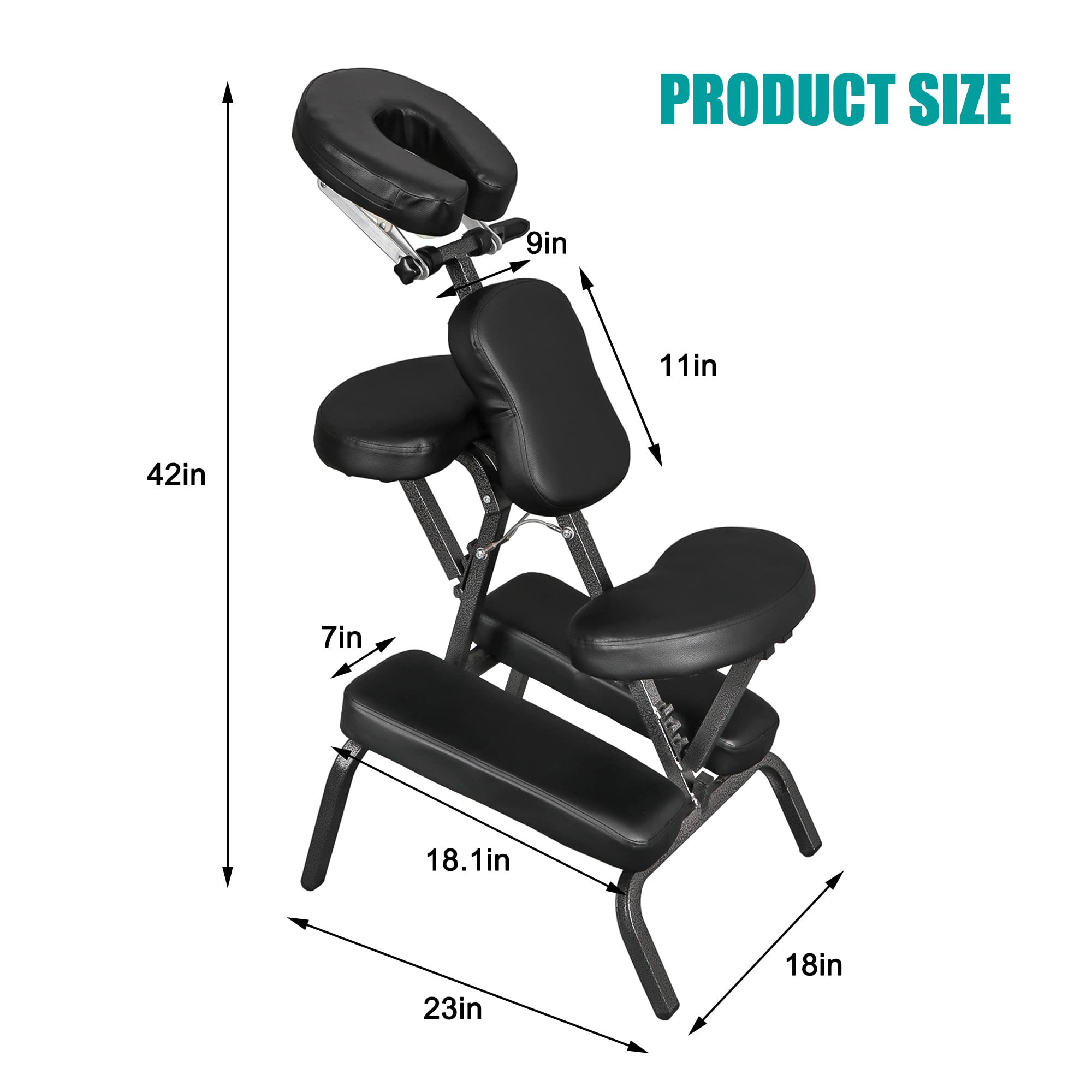Nova Microdermabrasion Portable Massage Chair Foldable Tattoo Therapy Chair 4 Inches Thickness Sponge Face Cradle Spa Salon Massage Chair (Black)