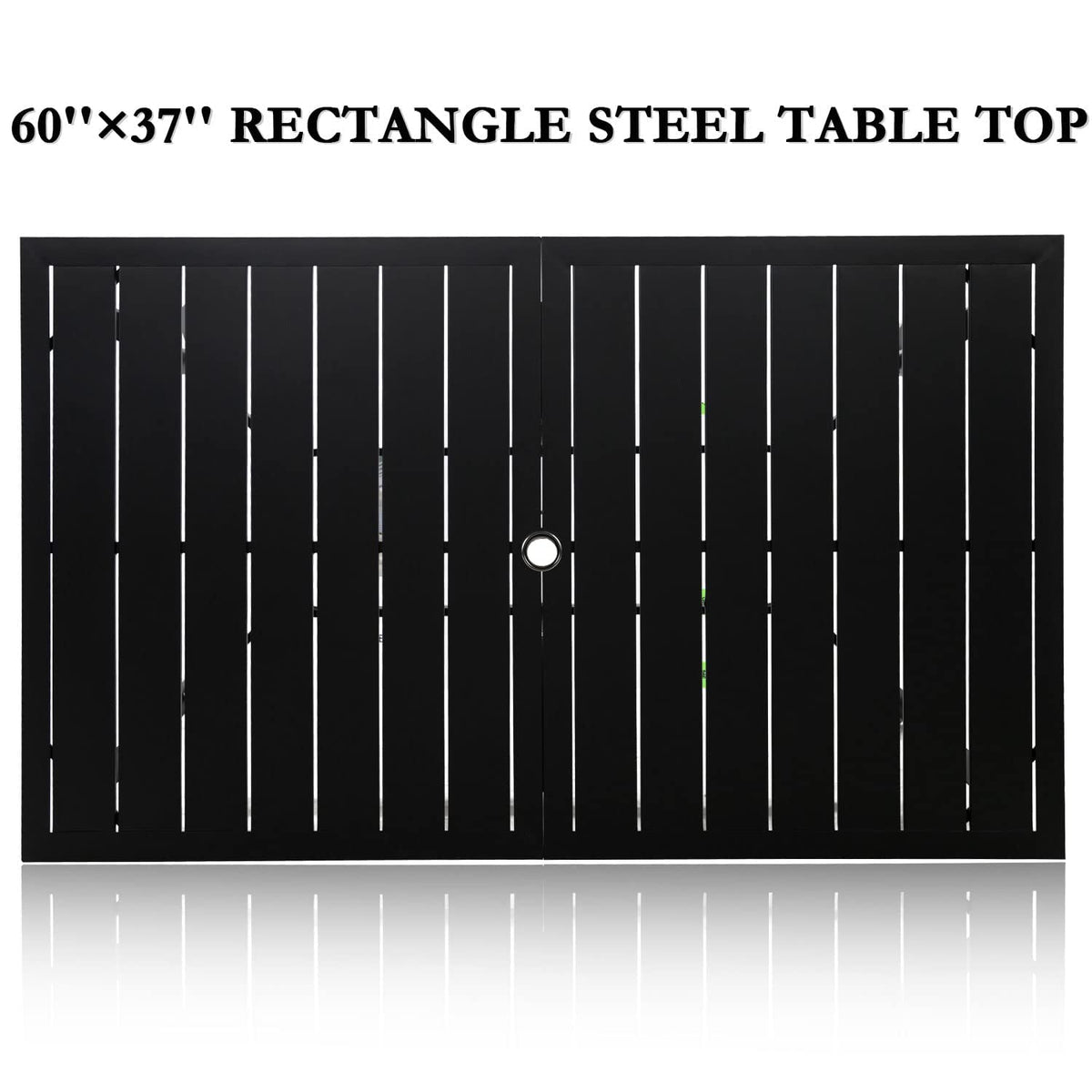 Omelaza 60" x 37" Patio Dining Table, Outdoor Rectangle Bistro Metal Table with Steel Slat Table Top for Porch Deck Garden Backyard Poolside, 1.57" Umbrella Hole, Black