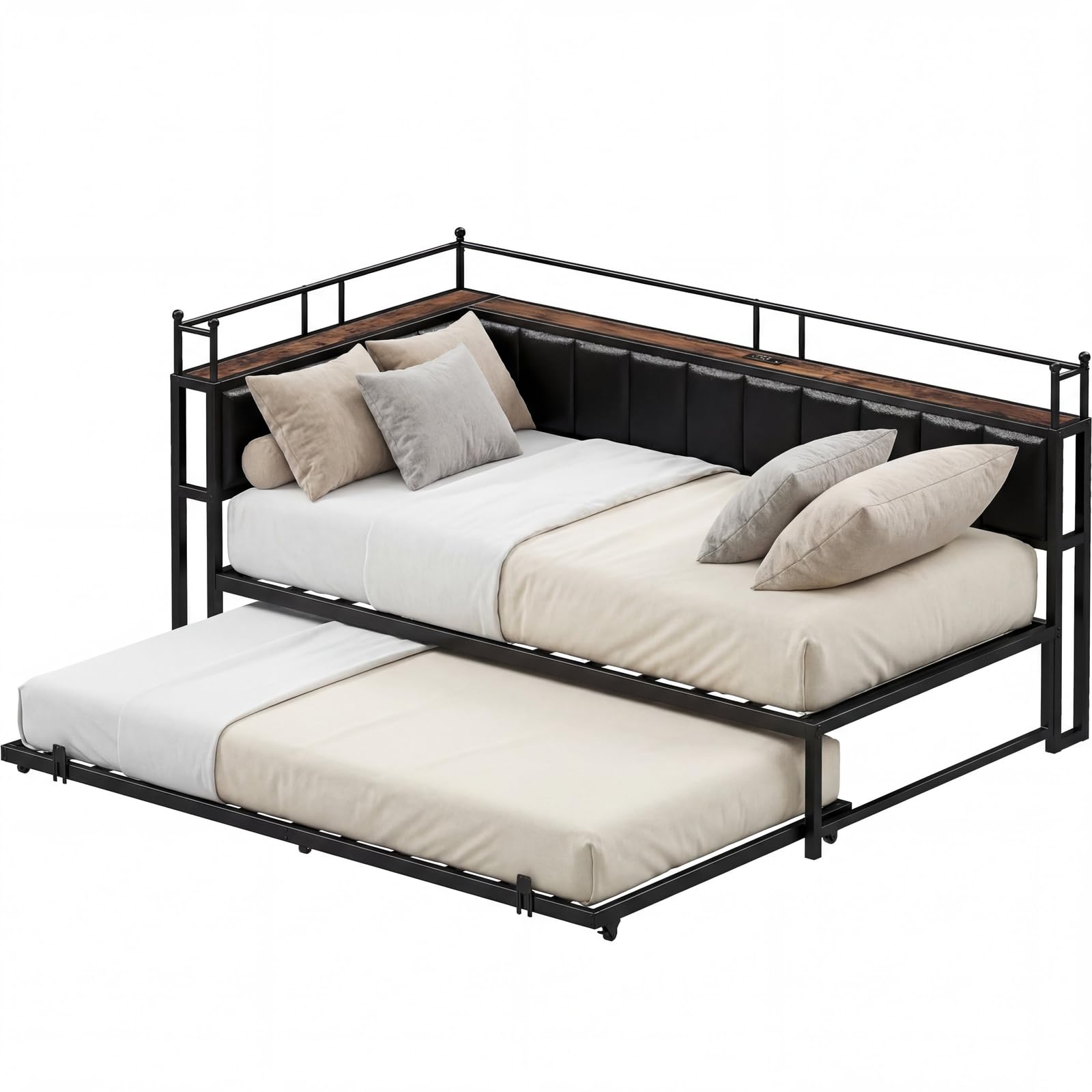 LIKIMIO Daybed with Trundle, Twin Corner Bed Frame with Bedside Storage,Sofa Day Bed for Living Room, Bedroom and Guest Room,Black