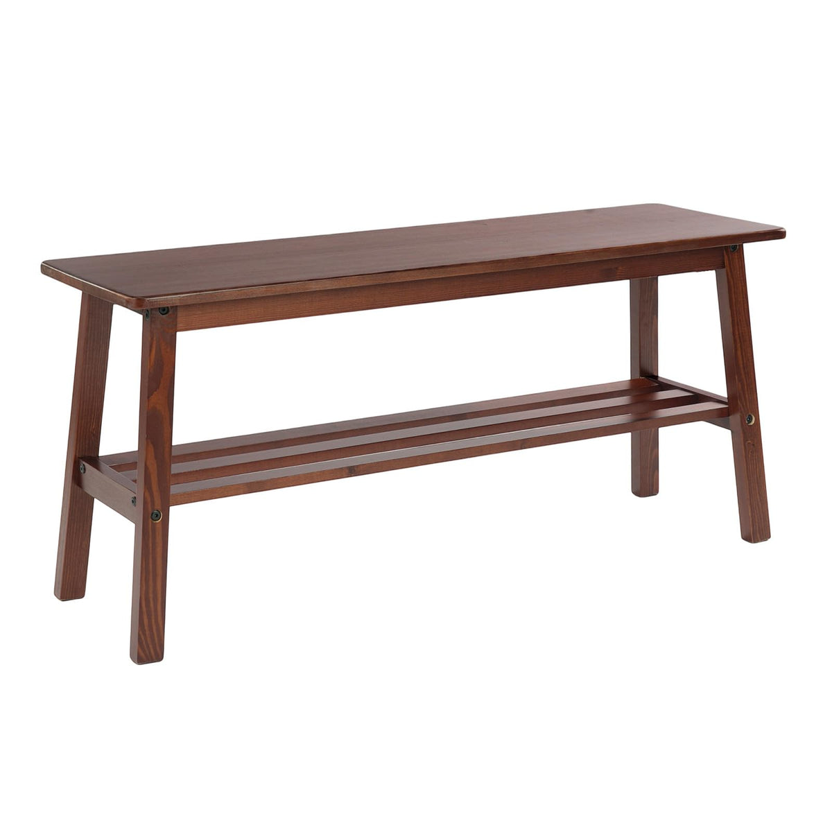 VINGLI Wood Dining Bench with Lower Shelf, Farmhouse Entryway Bench, Walnut