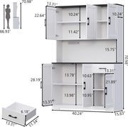 71" Pantry Cabinet,Kitchen Pantry Storage Cabine with Power Outlet,Farmhouse Kitchen Hutch Pantry Cabinet, Tall Hutch with Adjustable Shelf & Door,Food Pantry Storage for Dining Room,Kitchen (White)