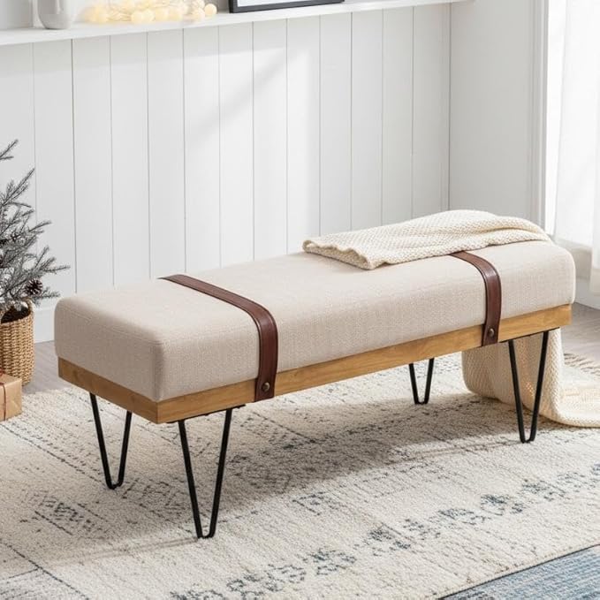PU Leather Ottoman Bench with Metal Legs