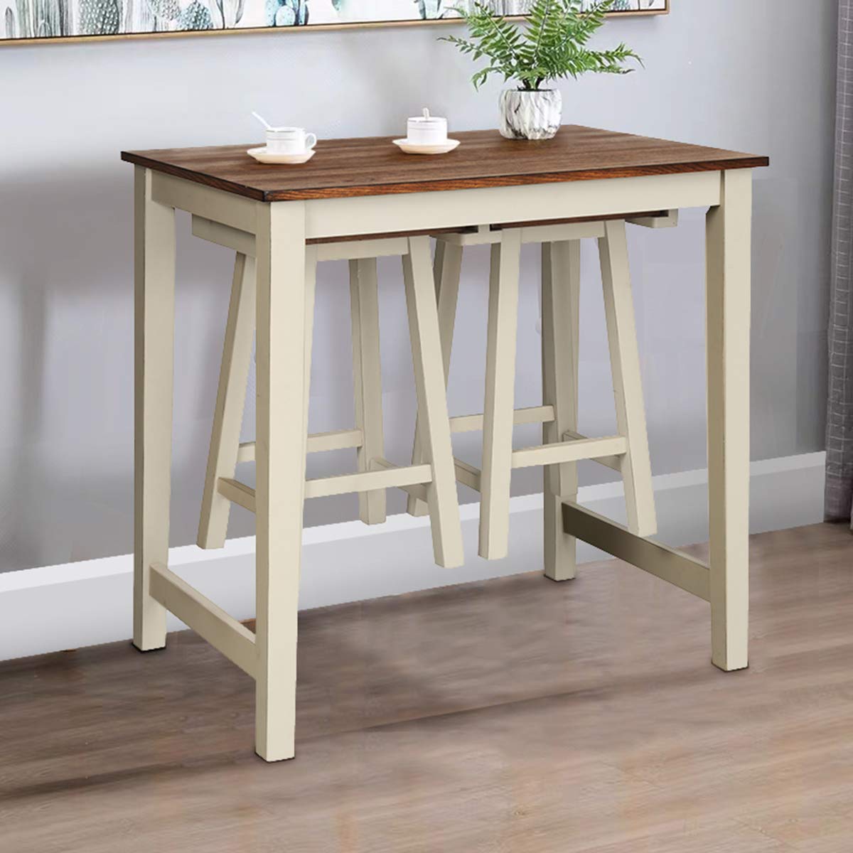 3-Piece Counter Height Pub Table Set with 2 Bar Stools