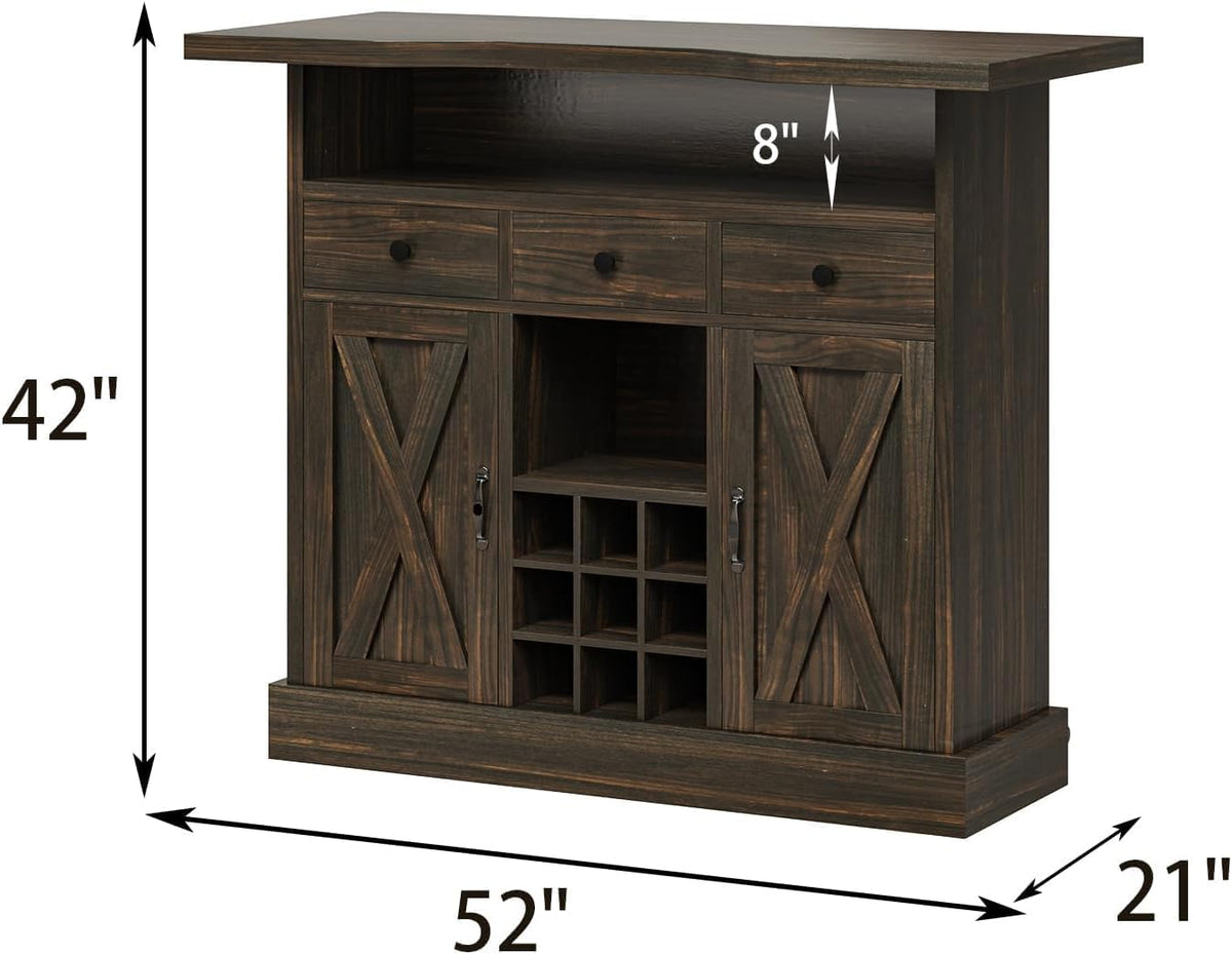 4ever2buy 52 Inch Bar Table, Wine Cabinet with Foot Rail, Dark Oak