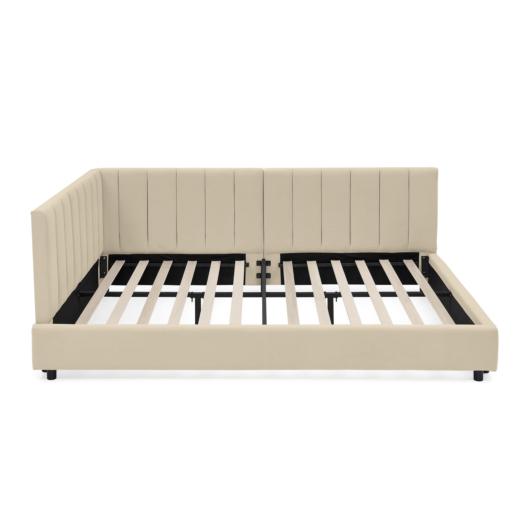 Bellemave Full daybed, Full Corner Bed, Upholstered Sofa Bed Frame with Comfortable Backrest and Armrests for Kids,Teens,Adults, Velvet, Beige