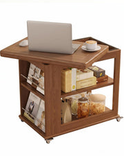 YQJJGL Expandable Coffee Table with Hidden Storage and Wheels, Convertible Wood Center Table with 2-Tier Adjustable Shelves, Rolling Coffee Table for Living Room, Small Spaces, Walnut