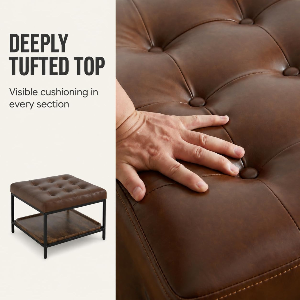 Domviss Square Ottoman Coffee Table with Storage Bench, Brown Faux Leather