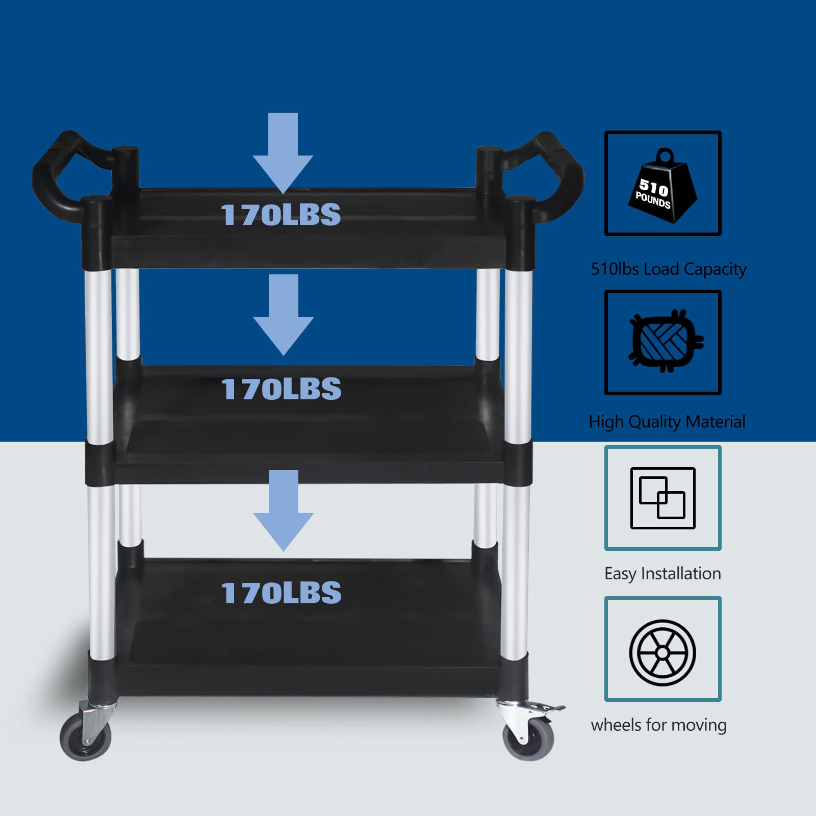 Heavy Duty 3-Tier Utility Service Cart