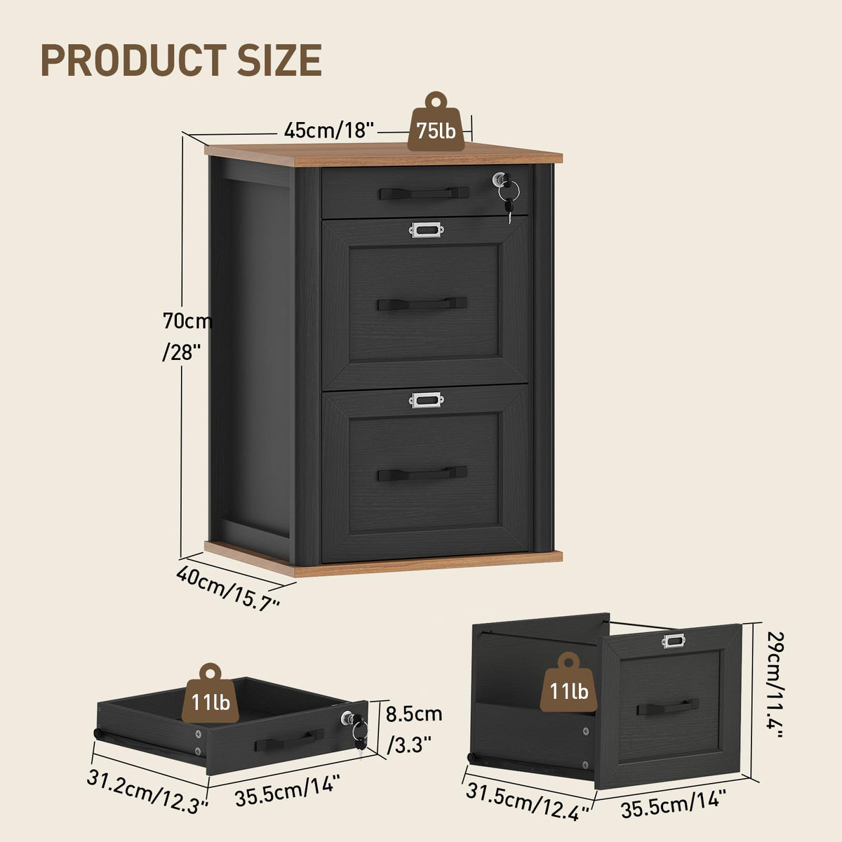 3-Drawer Locking File Cabinet Set of 2