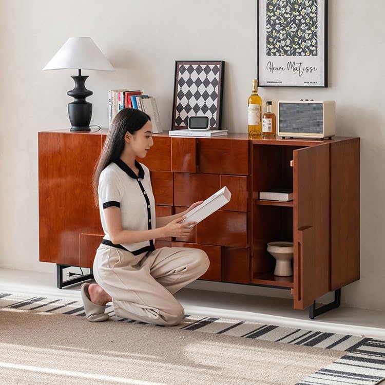ZUZUZ Sideboard Buffet Cabinet 160x40x91cm Retro Side Cabinet Small Apartment Living Room Storage Kitchen Cupboard Skeleton Line Solid Wood Chest of Drawers Cupboard Coffee Bar Cabinet