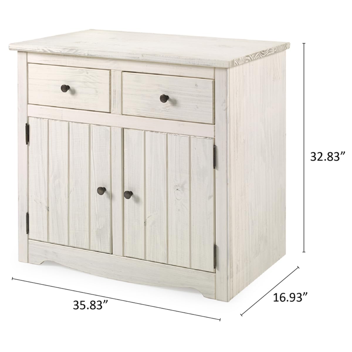 Furniture Dash - Wood Sideboard Cabinet - Storage Cabinet - Credenza for Living Room - Storage - Sideboard Buffet - 35.83" W, 16.93" D, 32.83" H - 57.32lb (White Distressed)