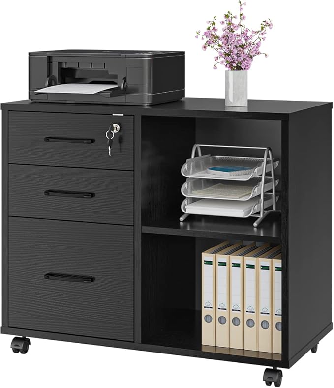 3-Drawer Rolling File Cabinet with Printer Stand