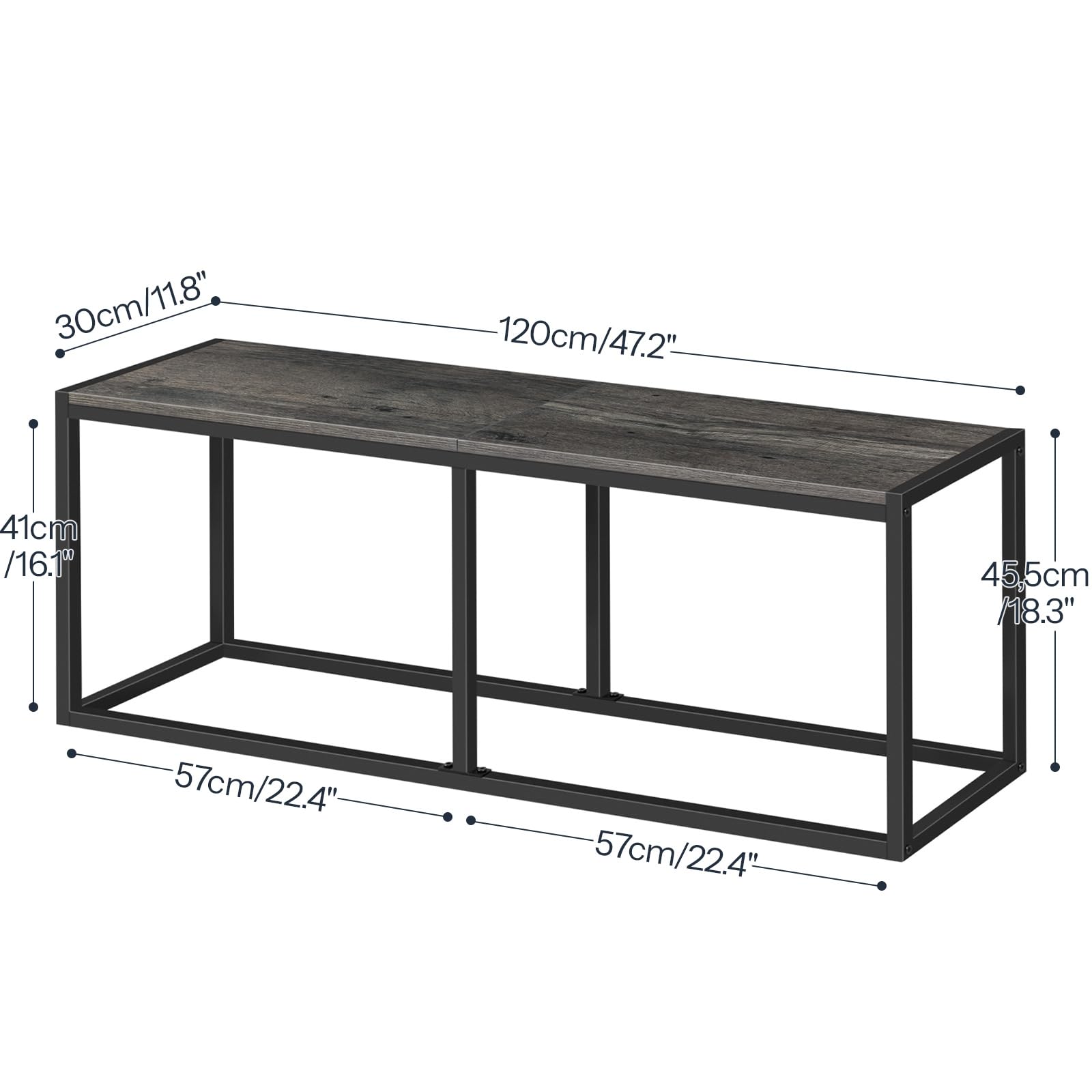 HOOBRO Dining Bench, 47.2 Inch Industrial Style Kitchen Table Bench, Steel Frame, Easy to Assemble, for Kitchen, Dining Room, Charcoal Gray and Black BC12CD01