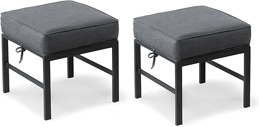 Outdoor Aluminum Patio Ottomans with Cushions – Set of 2