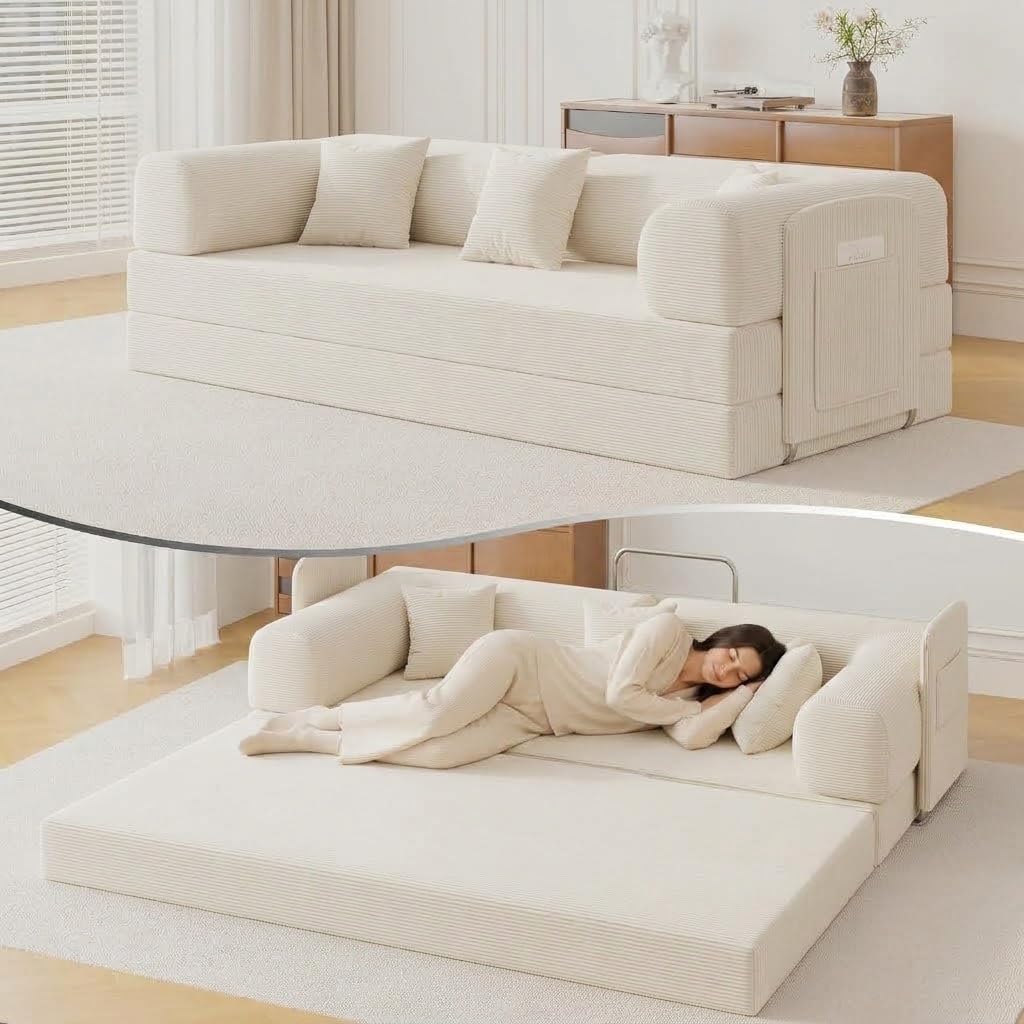 Zevi Living 80" Convertible Futon Sofa Bed, Boneless Couch for Living Room