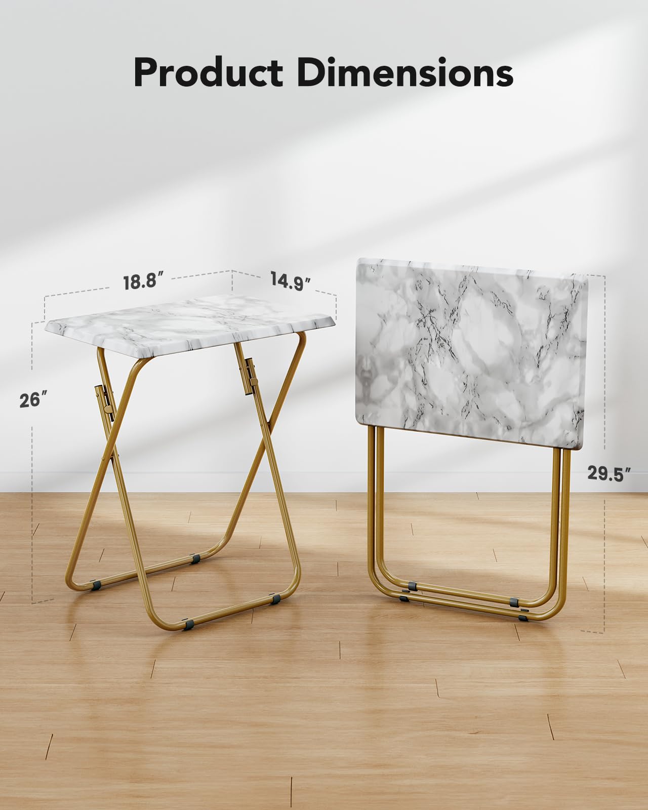 HUANUO Folding TV Tray Table -Stable Tray Table with No Assembly Required, TV Dinner Tray for Eating, Foldable Snack Tables for Bed & Sofa (Marbling)