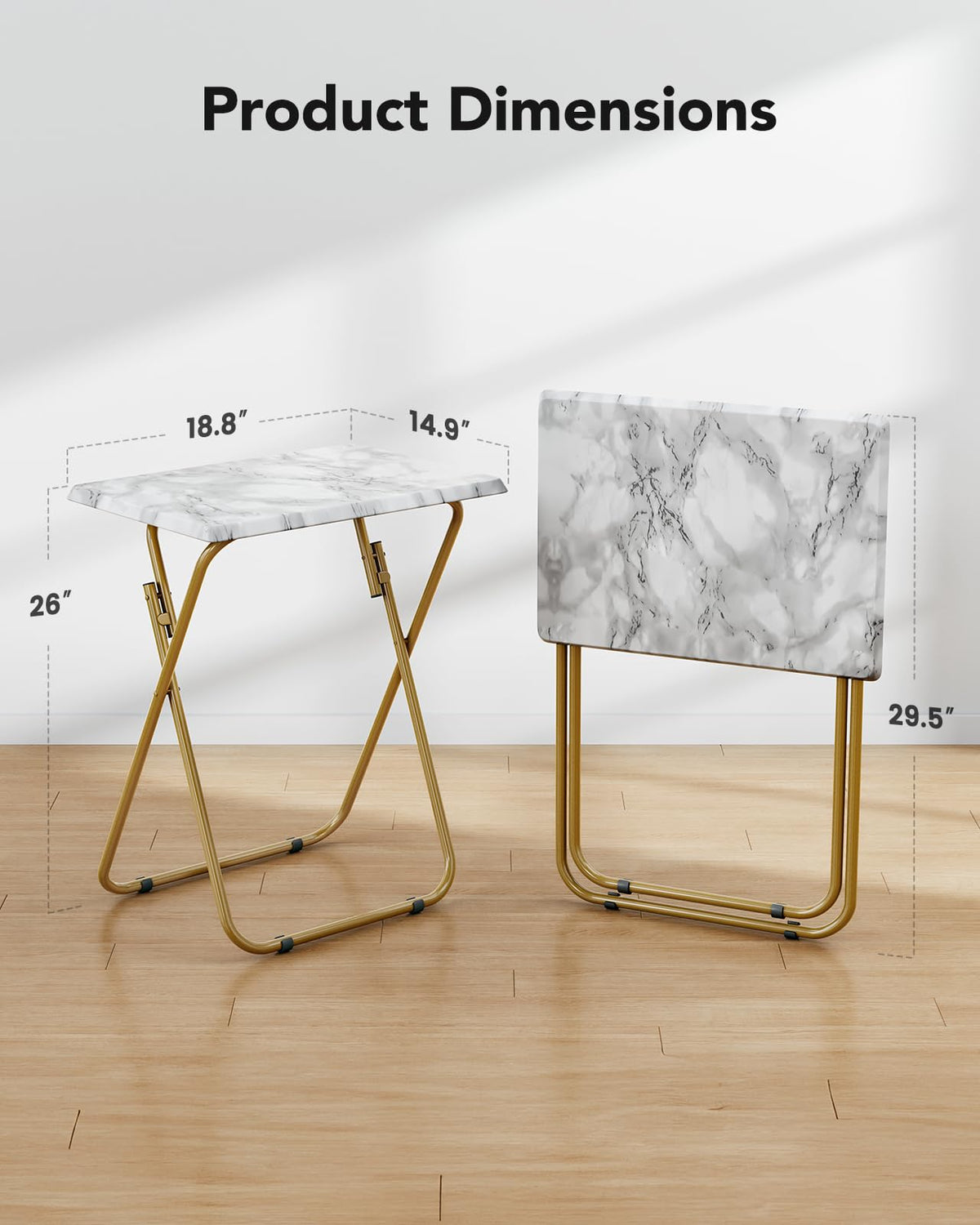 HUANUO Folding TV Tray Table, No Assembly TV Tray with Marble-Look Top