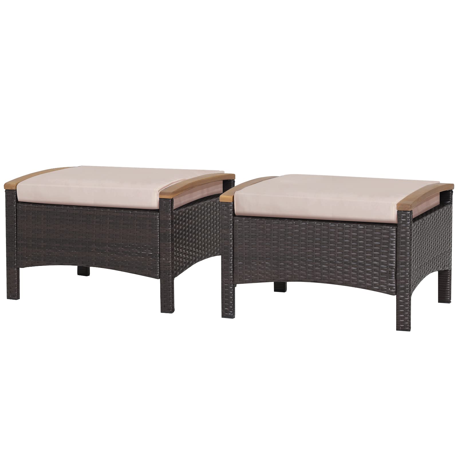 Outdoor Wicker Patio Ottomans Set of 2