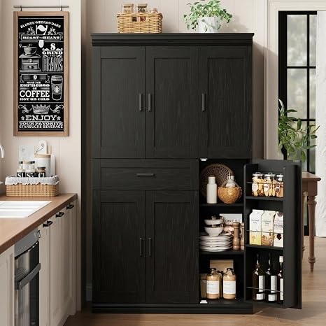 Tall Kitchen Pantry Storage Cabinet with Doors & Shelves