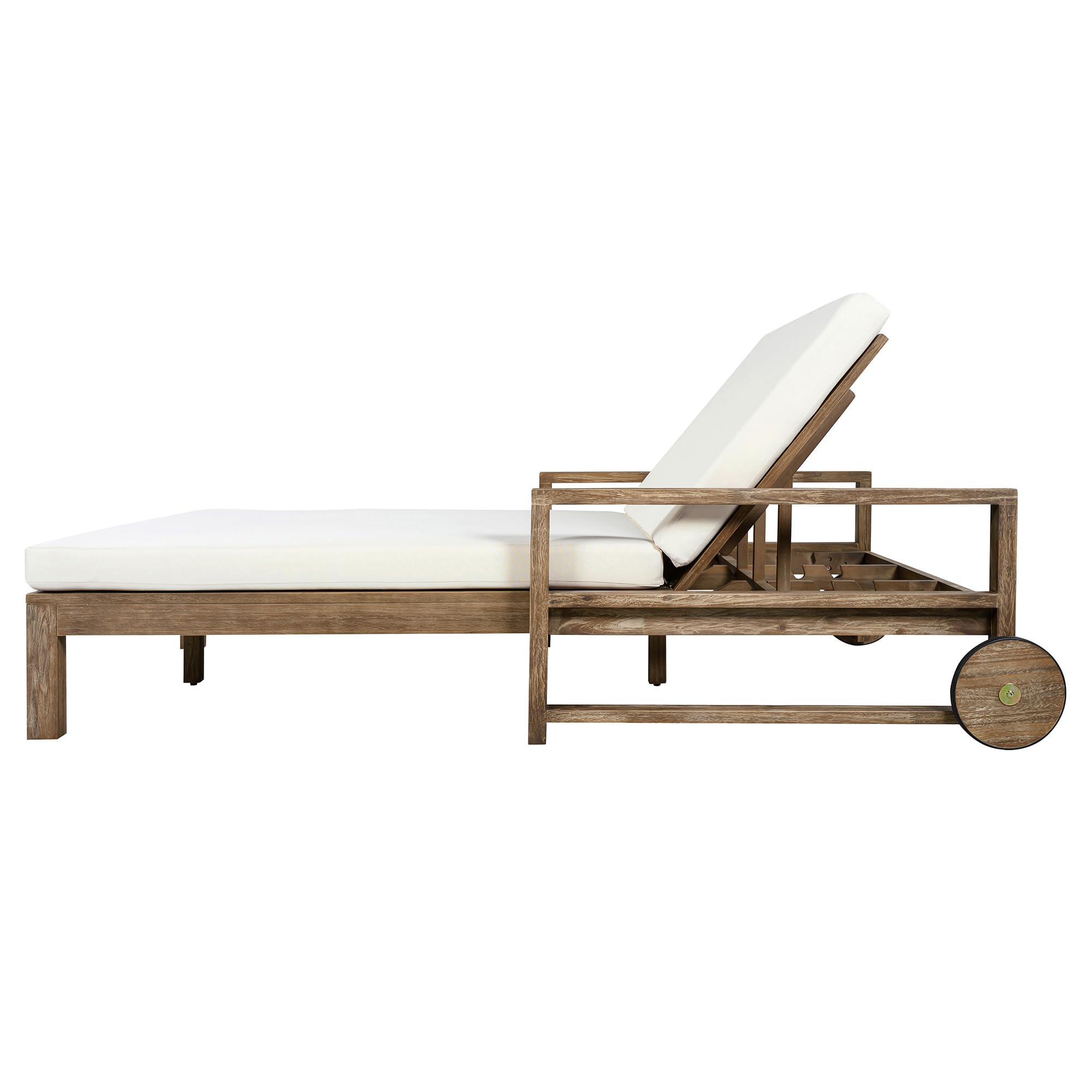 Merax Acacia Wood Outdoor Daybed Sofa, Farmhouse Patio Sun Lounger with Adjustable Backrest, High-Density Cushions & Removable Wheels, Weather Resistant for Garden, Poolside, Backyard, Beige