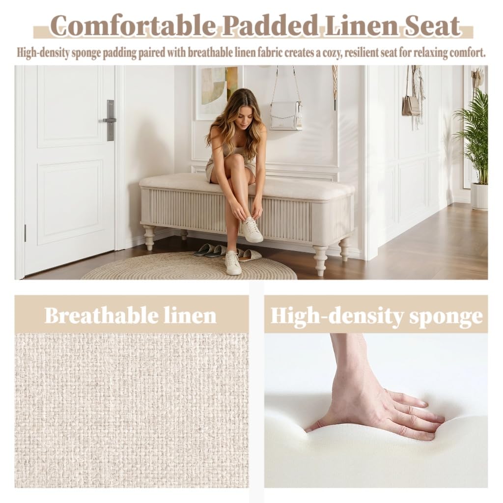 Solid Wood Upholstered Storage Bench