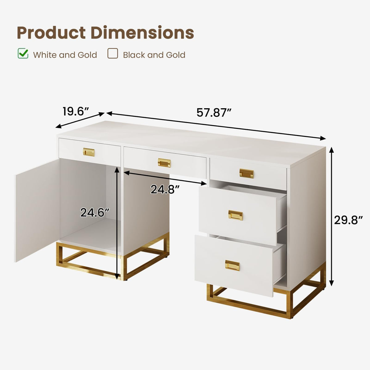 Desk with 5 Drawers and Cabinet