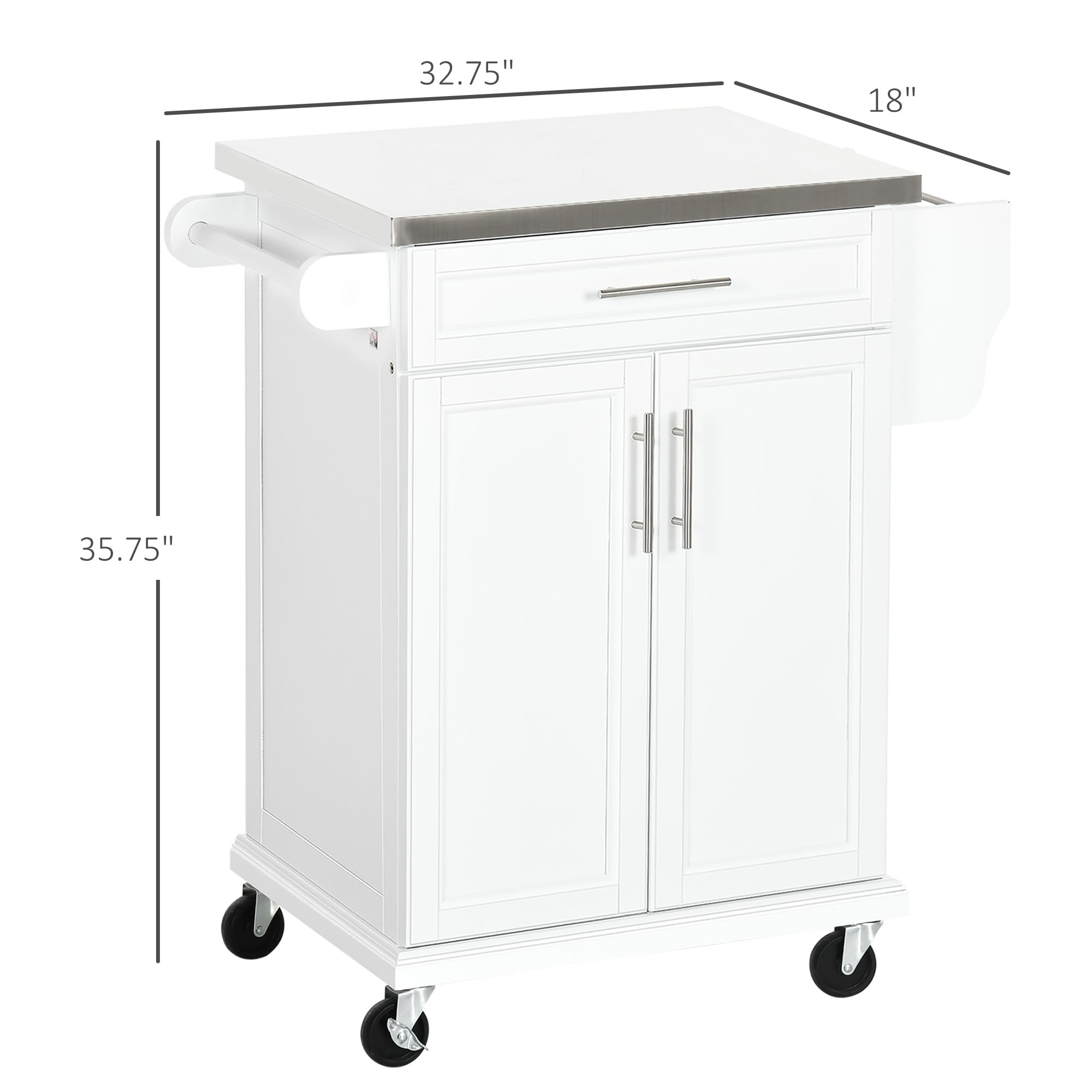 Rolling Kitchen Island with Stainless Steel Countertop