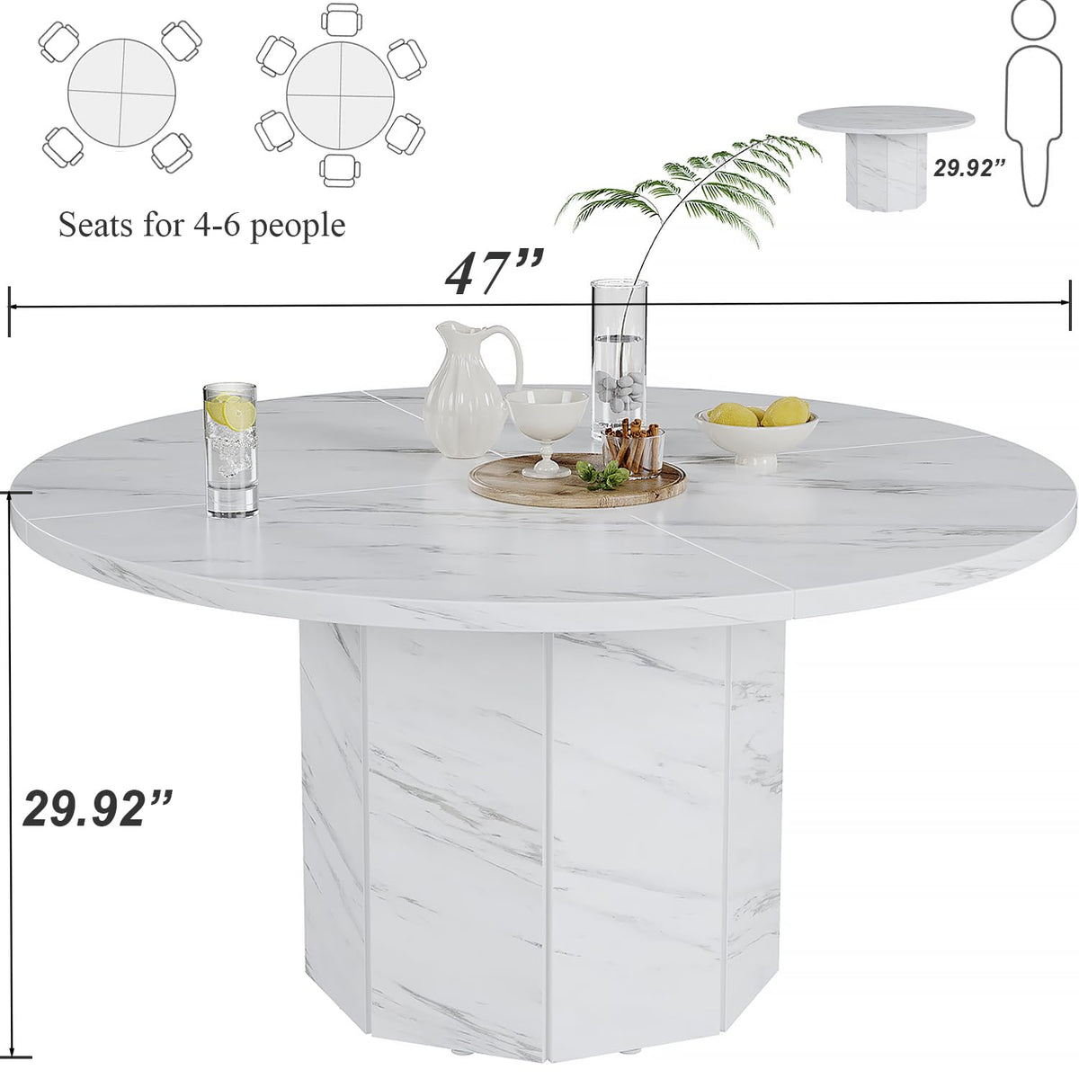 White Faux Marble Round Dining Table