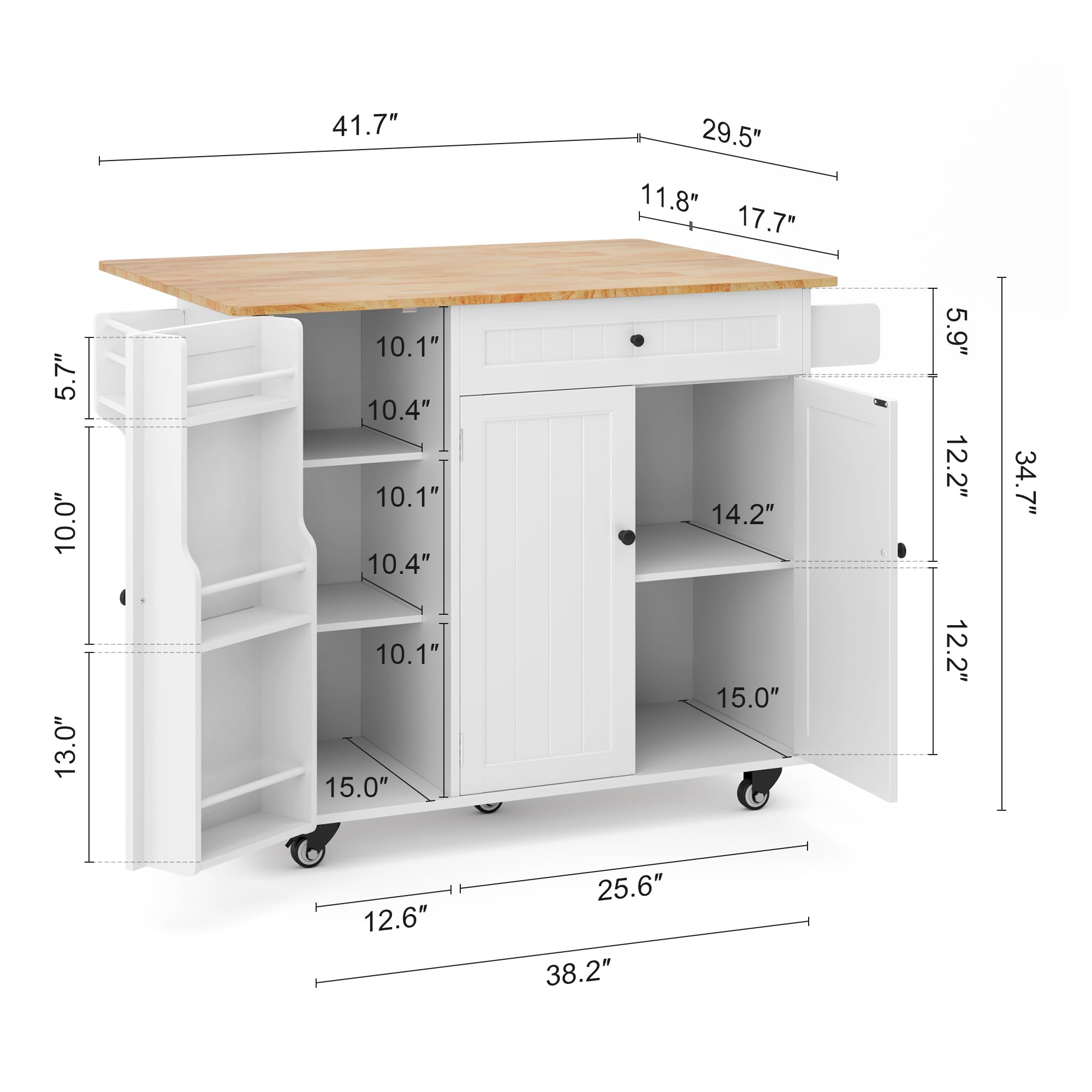Kitchen Island with Drop Leaf, Storage Cabinet & Drawer