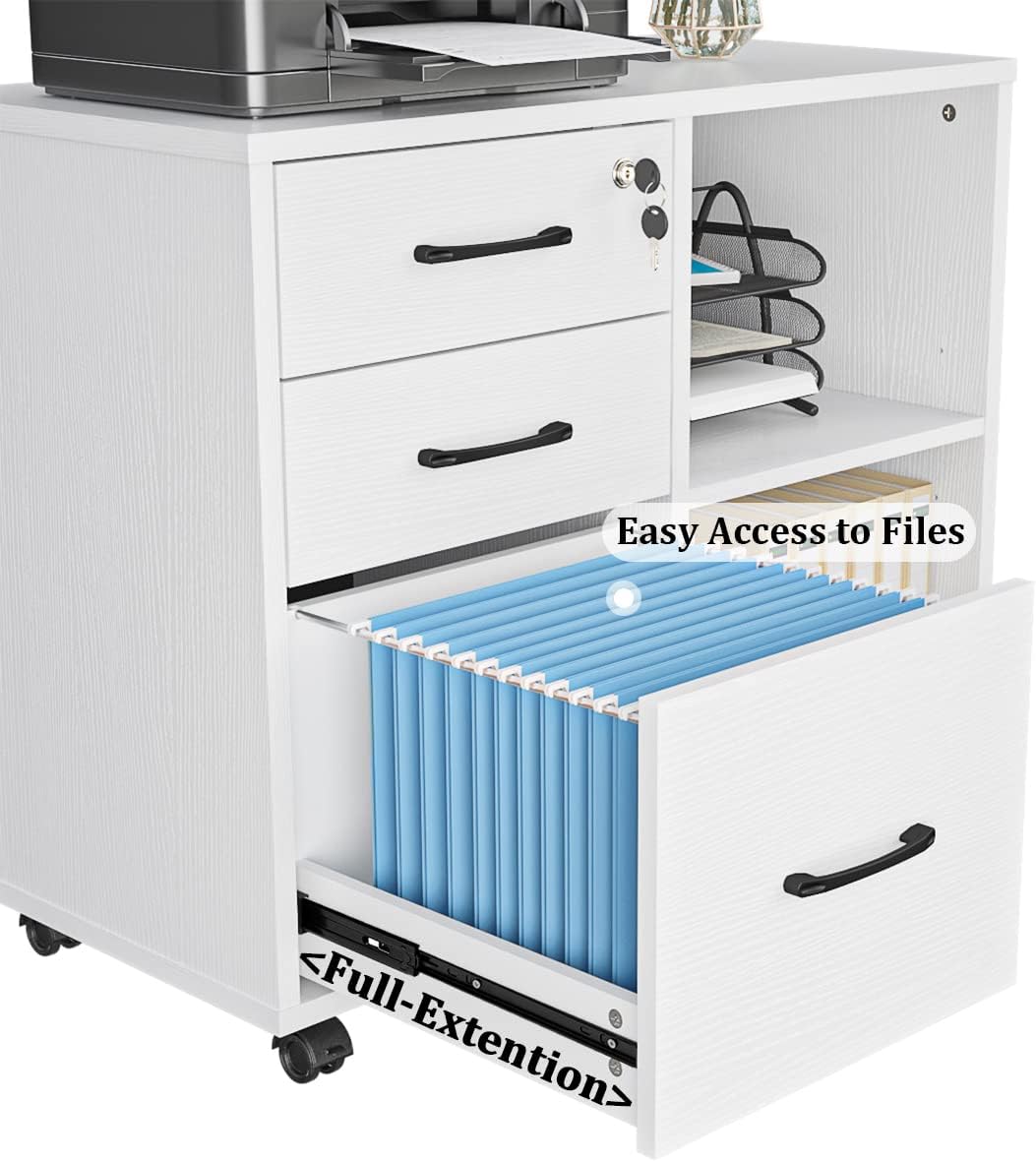 3-Drawer Rolling File Cabinet with Printer Stand