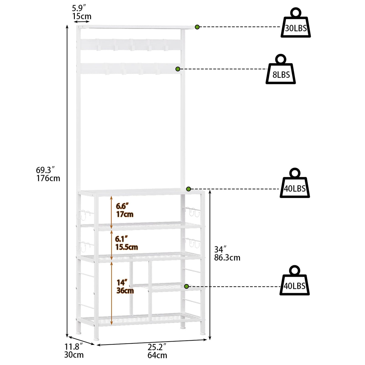 Hall Tree with Coat Rack and Shoe Storage
