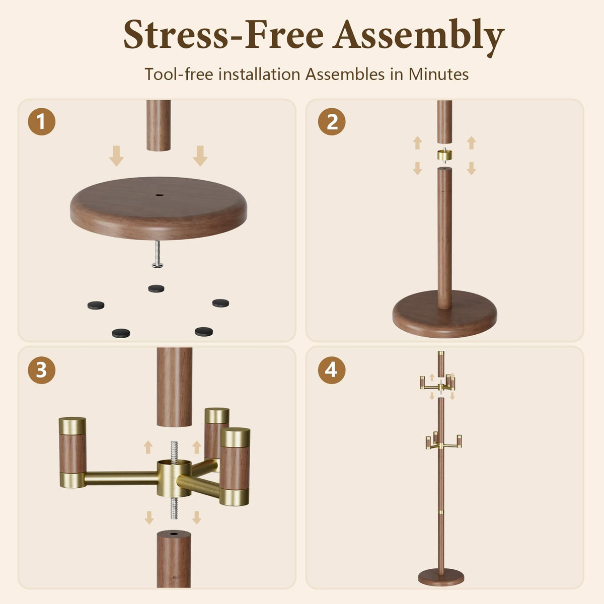 Solid Wood Coat Rack with 6 Hooks