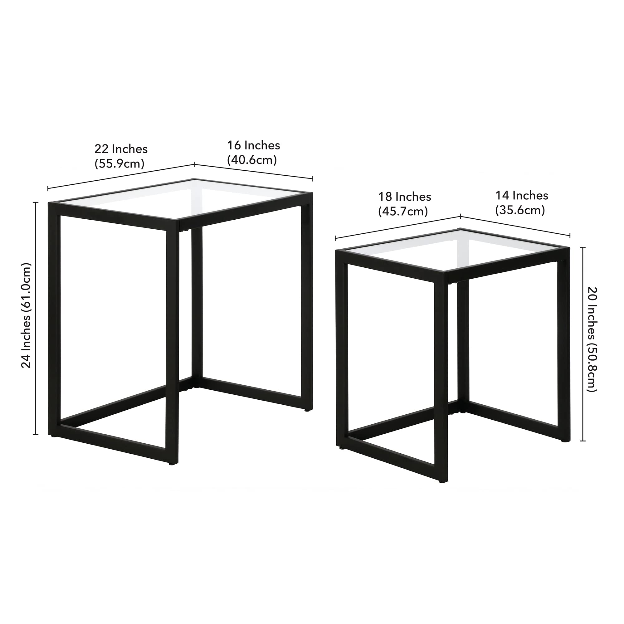 Rectangular Nested Side Table Set with Tempered Glass Tops
