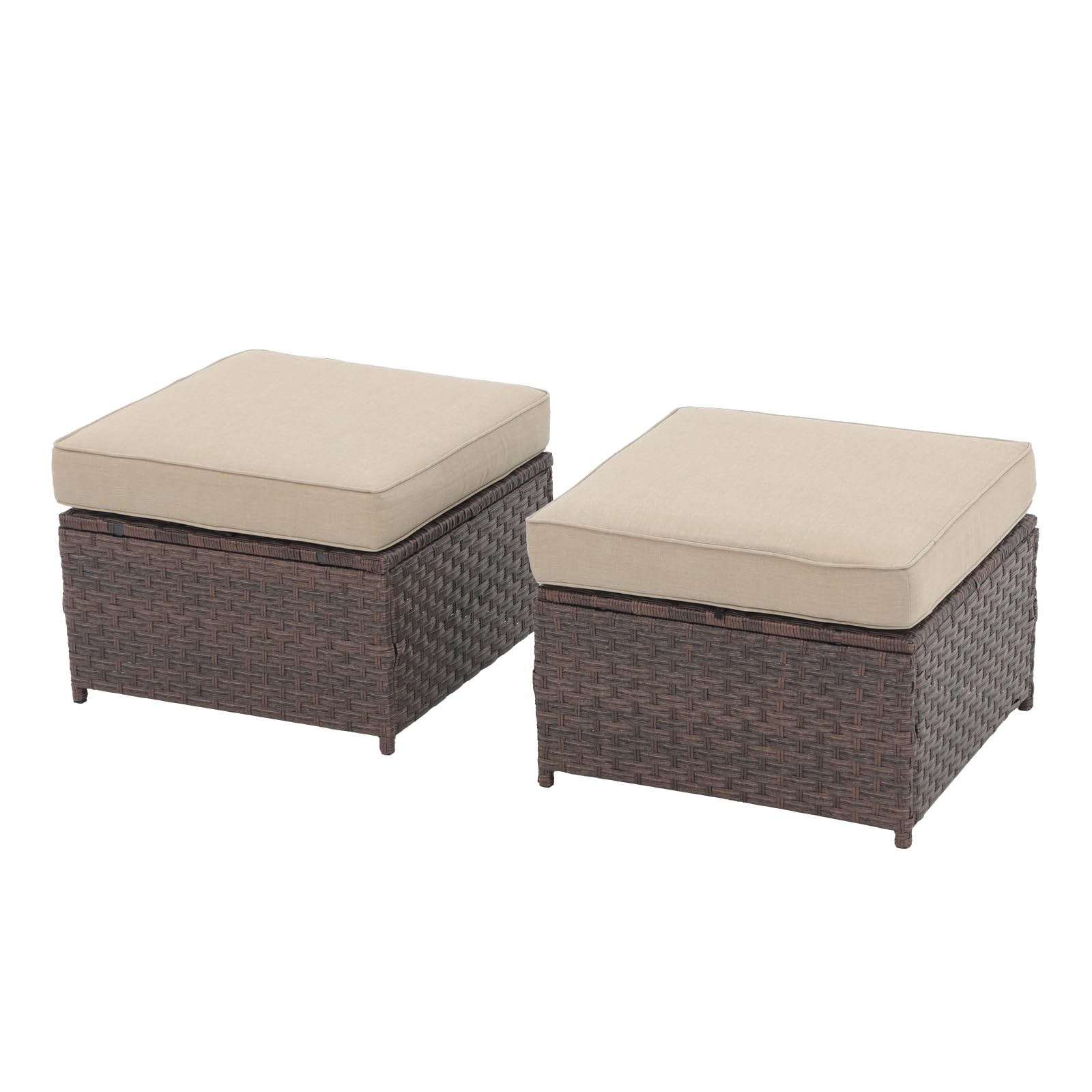 Outdoor Wicker Ottoman Set of 2 with Cushions