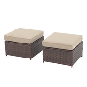 Outdoor Wicker Ottoman Set of 2 with Cushions
