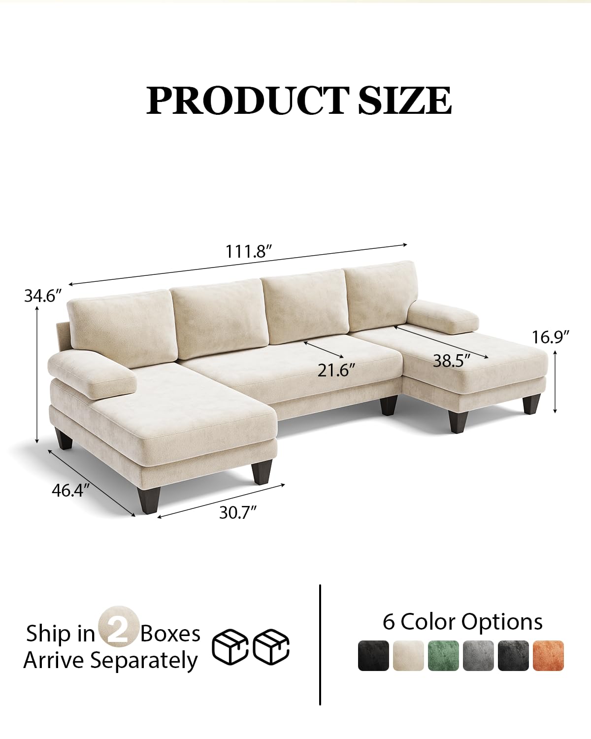 TROMIRY U-Shaped Sectional Couches for Living Room | 112 Inch Modern Sectional Couch | Warm White Chenille Sofa with Double Chaise for Apartment