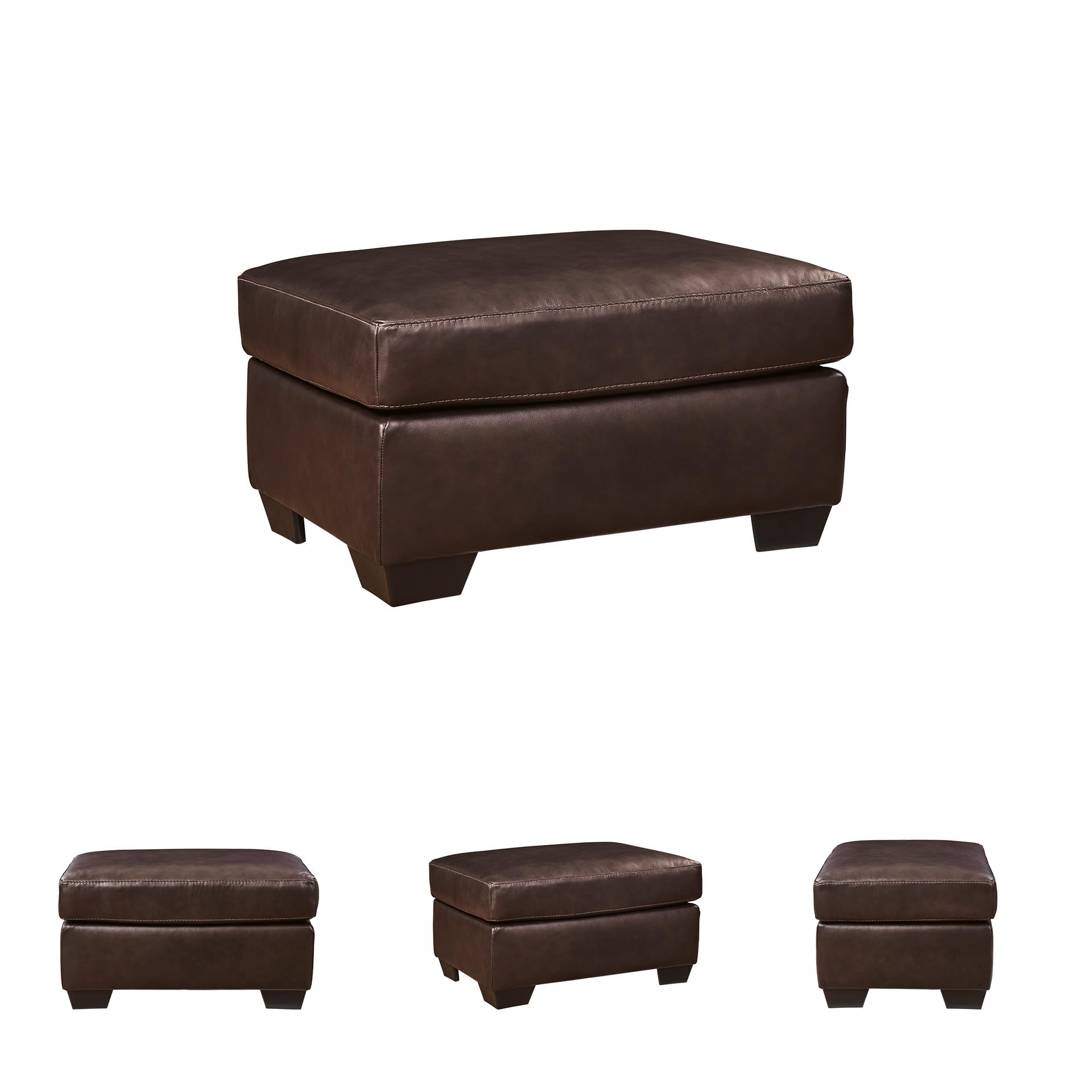 Signature Design by Ashley Santorine Classic Leather Match Rectangular Ottoman for Living Room, Dark Brown