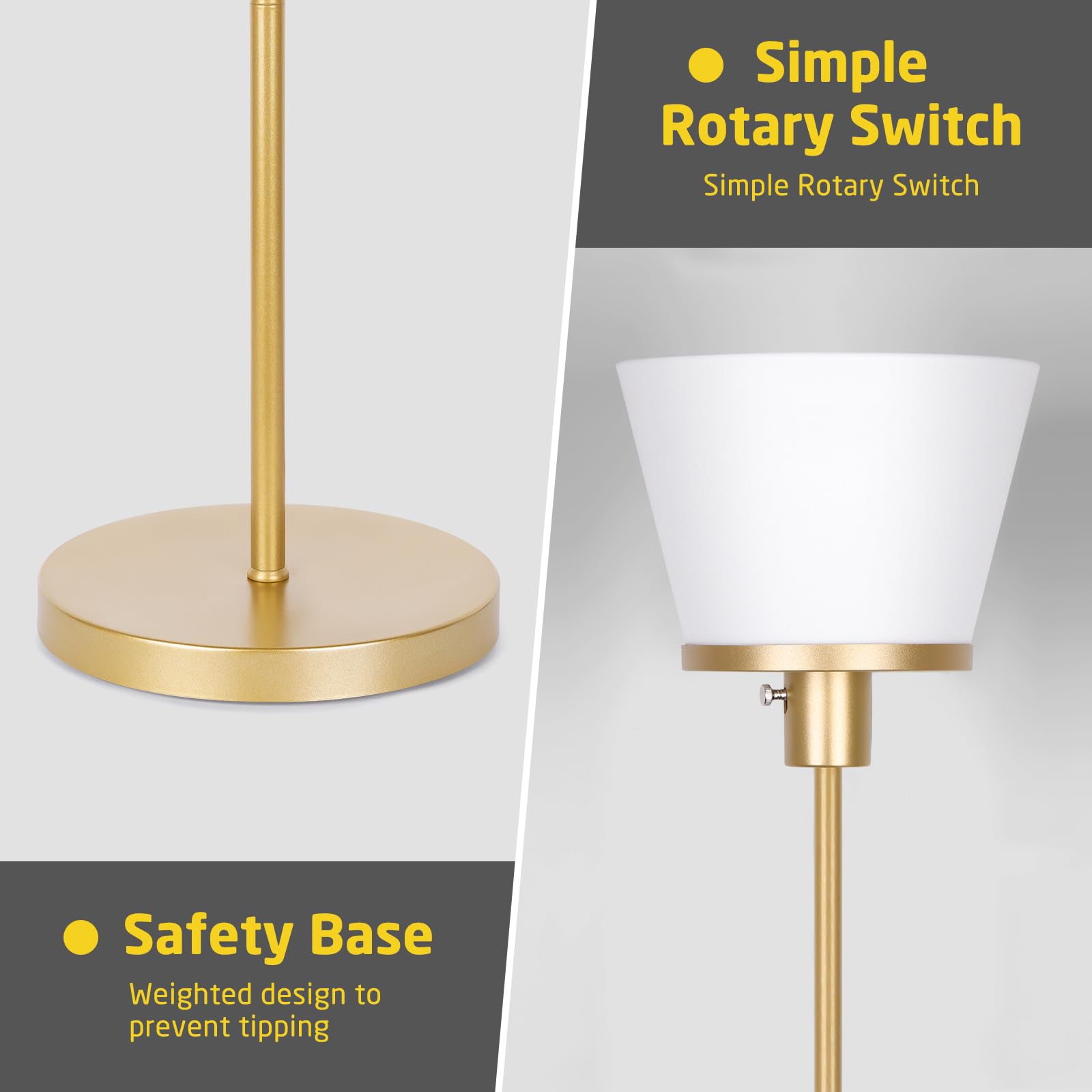 Kukobo Standing Lamp for Bedroom, Gold Floor Lamp with White Plastic Shade, Modern Tall Standing Lamps Bright Floor Lamp for Living Room Office, Bulb Not Included.