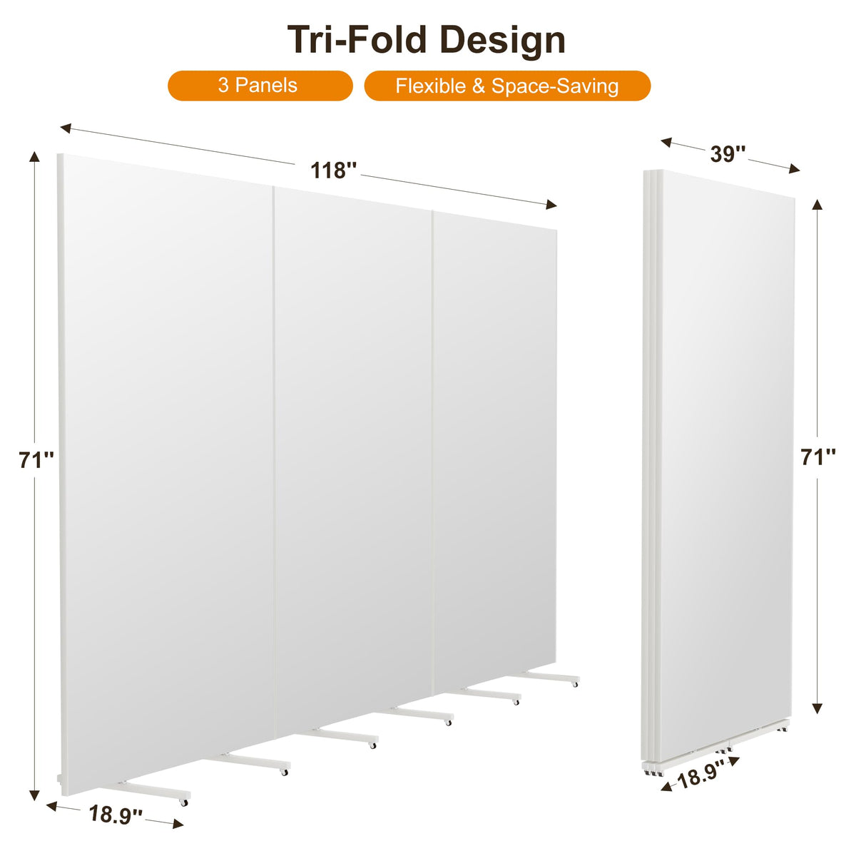 Brisafe Mobile Folding Screen NanoMirror, 118 x 71 in, White