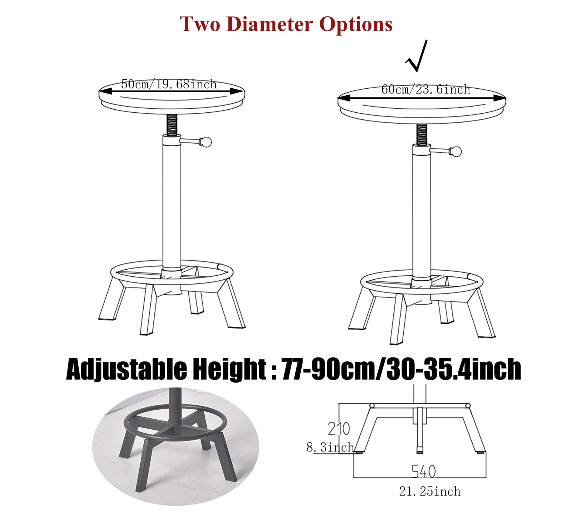 Round Bar Table & Counter Stool Set, 3-Piece