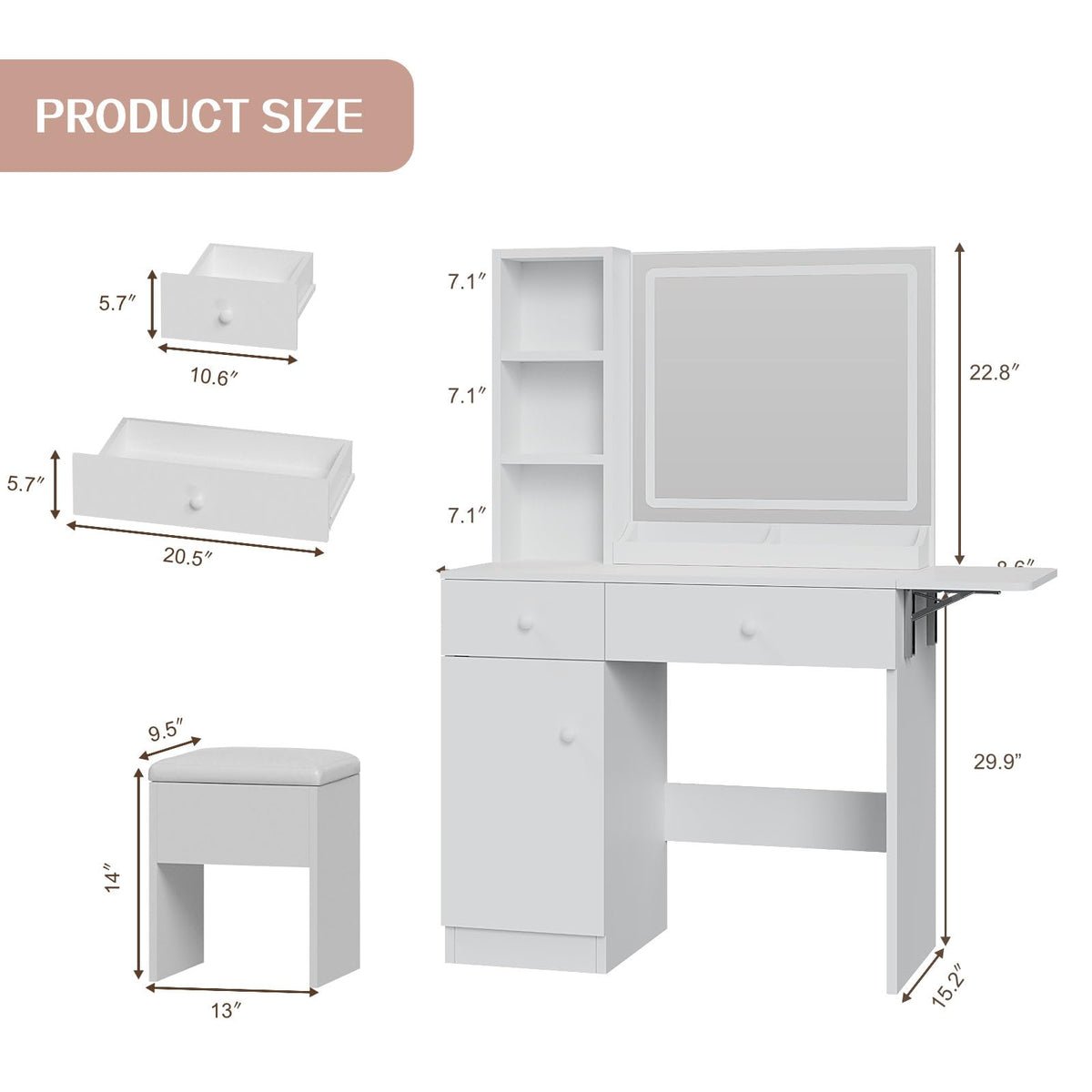 White LED Vanity Desk Set