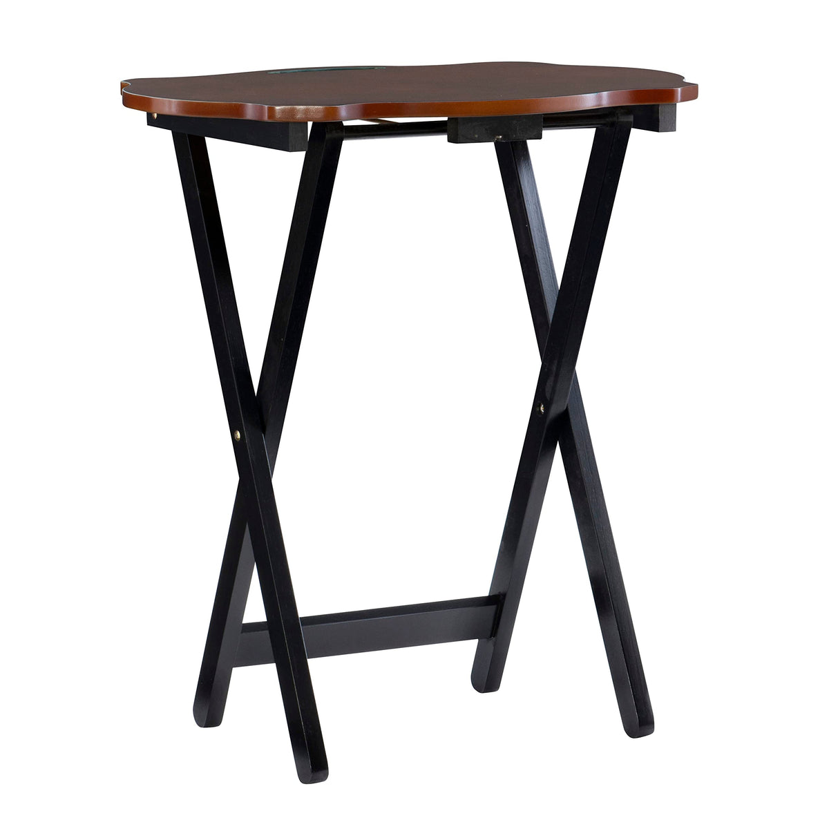 Powell Furniture Serpentine Modern Storage Tray Table, Black with Hazelnut Top, Set of 4, 23.1/2" x 15.3/4" x 26"