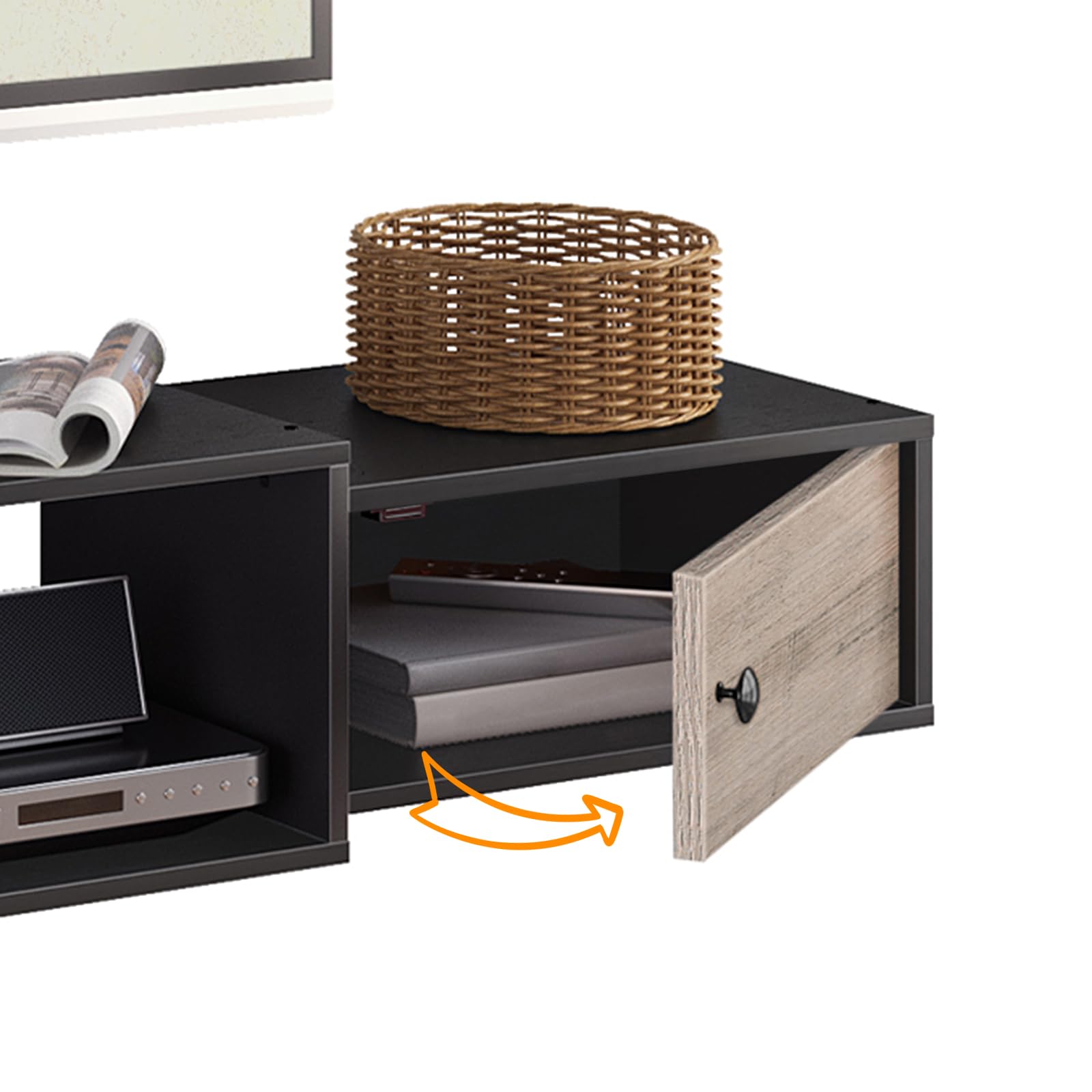 HOOBRO 55" Floating TV Stand with Power Outlets, Modern Wall Mounted Media Console Shelf with Doors, Entertainment Center for Under TV Storage, for Living Room, Bedroom, Greige and Black BG11UDS01